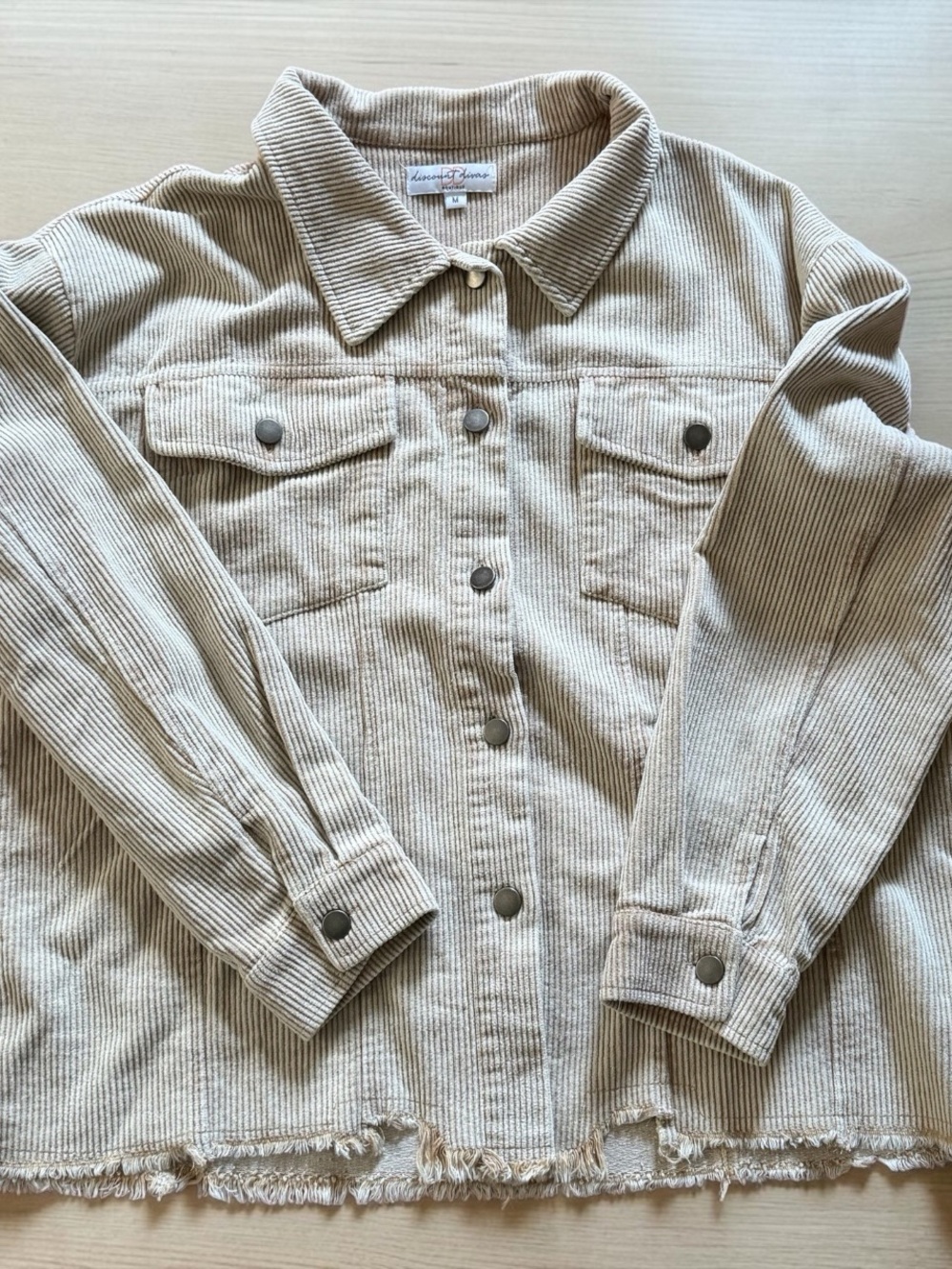Corduroy Button-Front Jacket in Light Beige